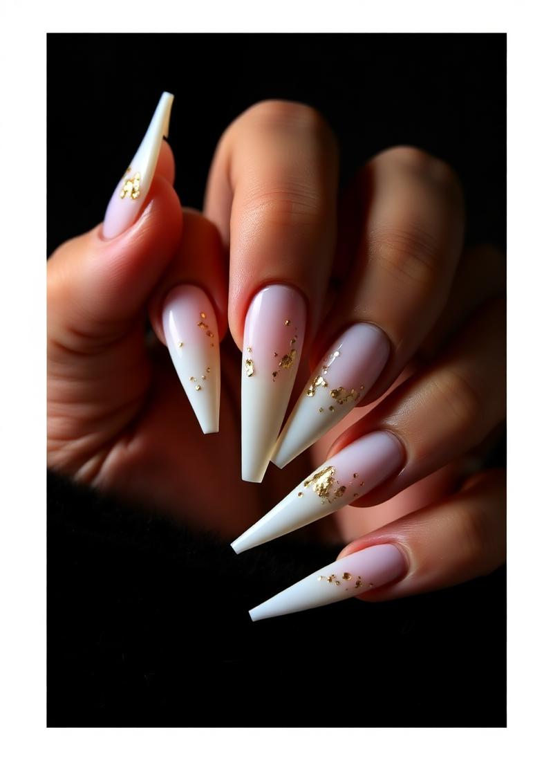 Stiletto acrylic with gold flake