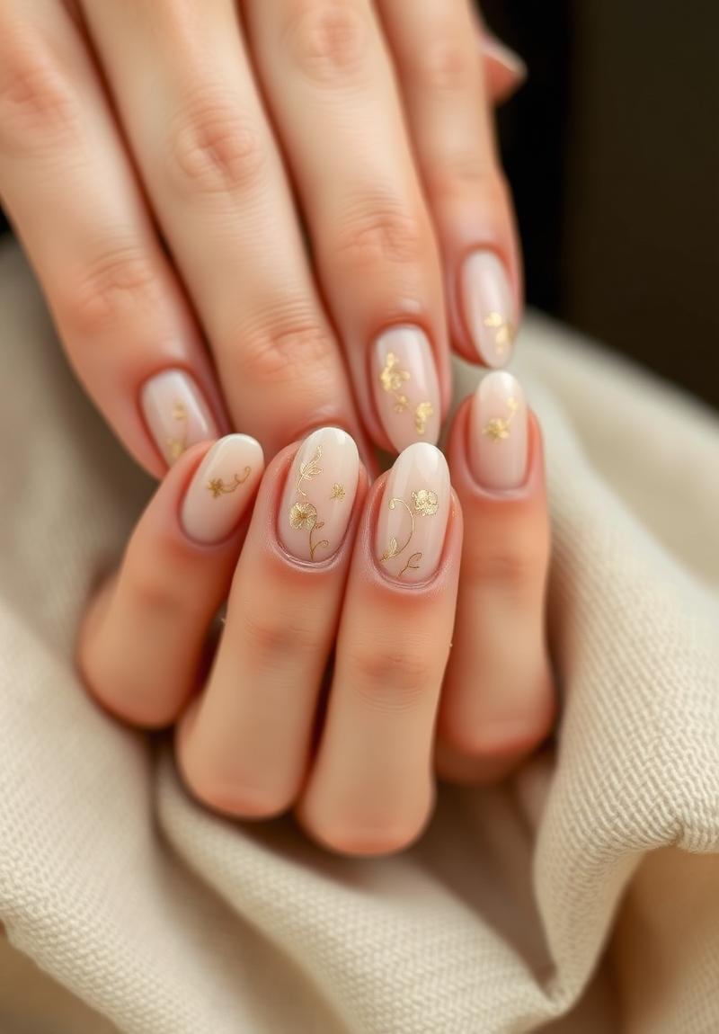 Delicate gold floral nail art