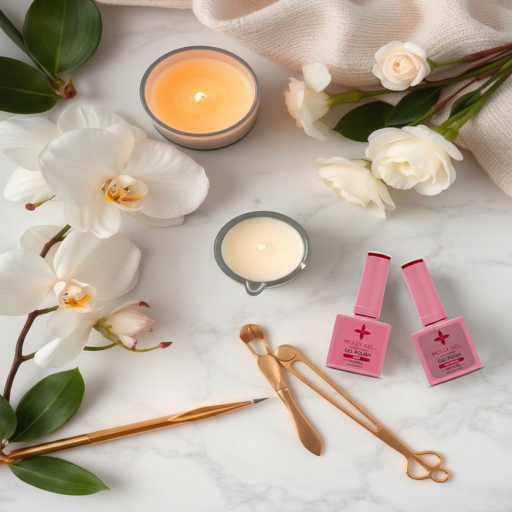 Marble pedicure spa flat lay